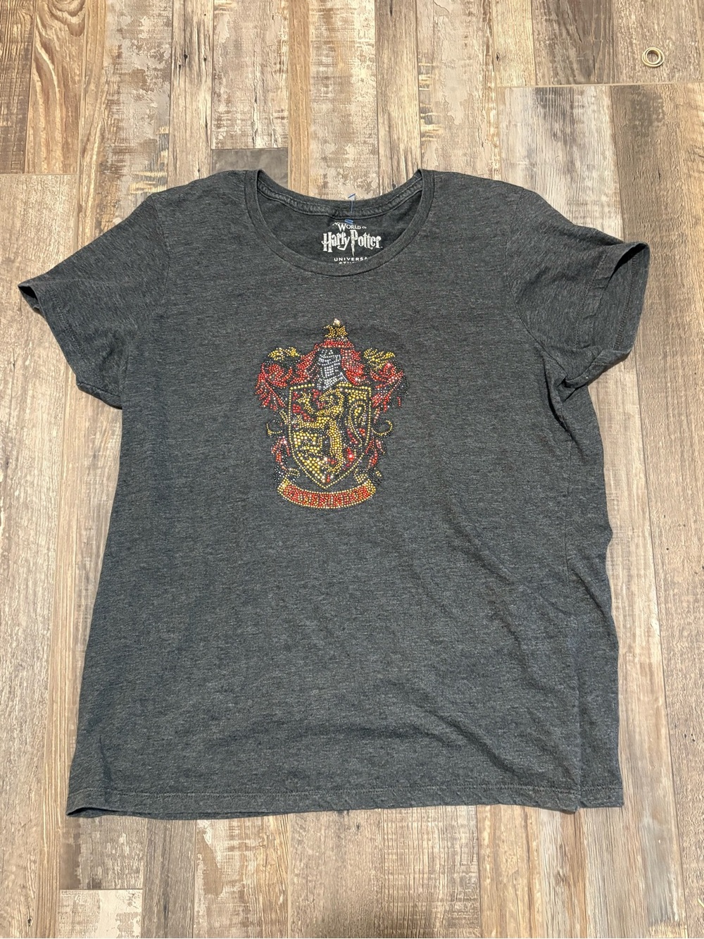 Harry Potter Gryffindor Crest Sequins Dark Gray Tee Wizard Hogwarts